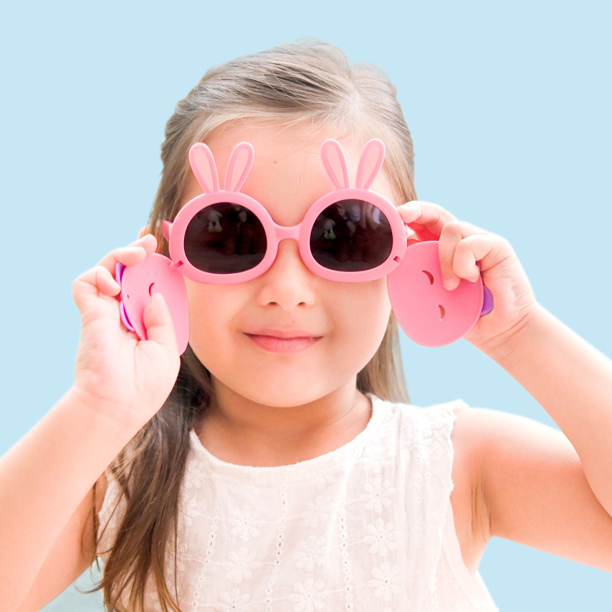 Flip-up Polarized Sunglasses for Kids, Kids Sunglasses, Cute Bunny Sunglasses for Girls, Pink Cute Bunny Sunglasses, Clamshell Sunglasses for Kids