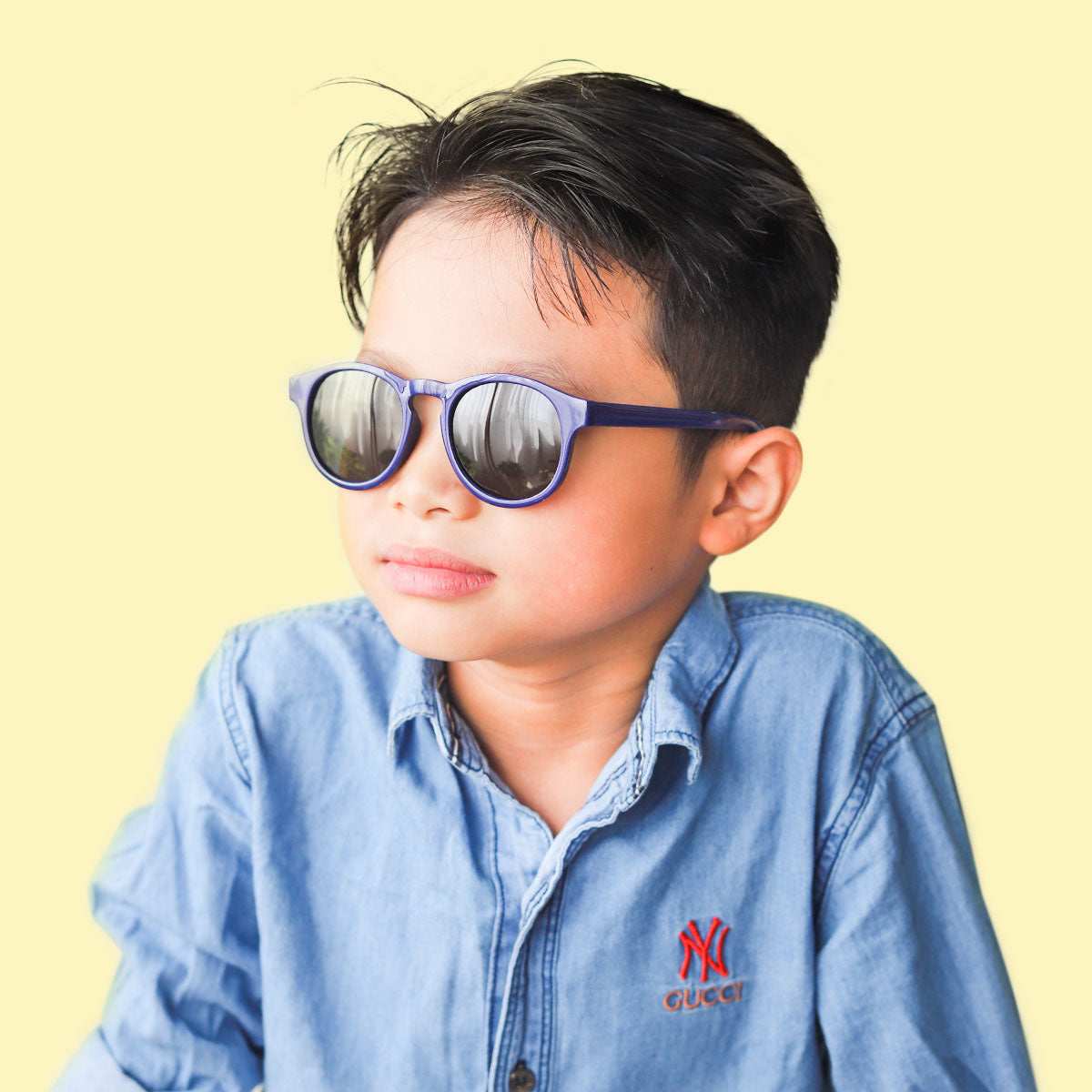 Round Blue Frame Kids Sunglasses Polarized UV Protection for Outdoor Beach