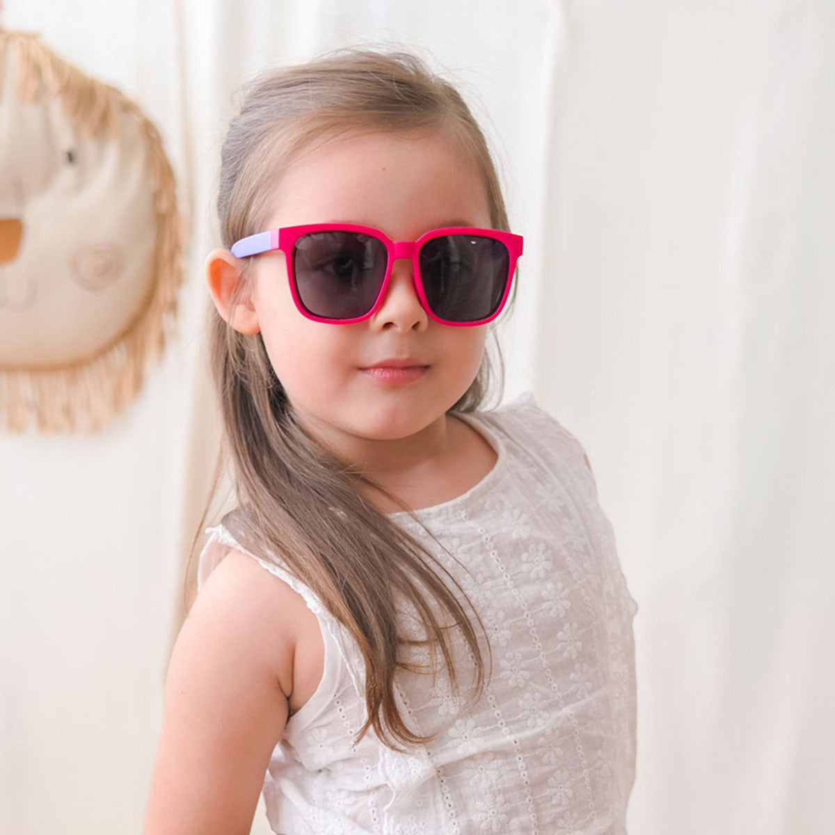 Neon Pink Purple Foldable Sunglasses for Children, Buy Kids Neon Colors Party Unisex Sunglasses, Classic Neon Duotone Color Kids Sunglasses