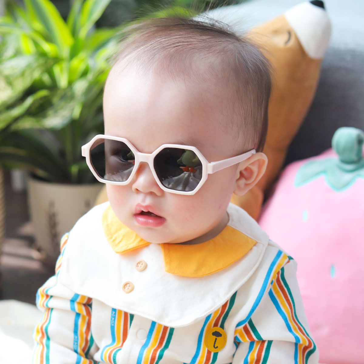 0-2 Years Old Children&#39;s Sunglasses UV Protection Cream-colored Durable Silicone Frames