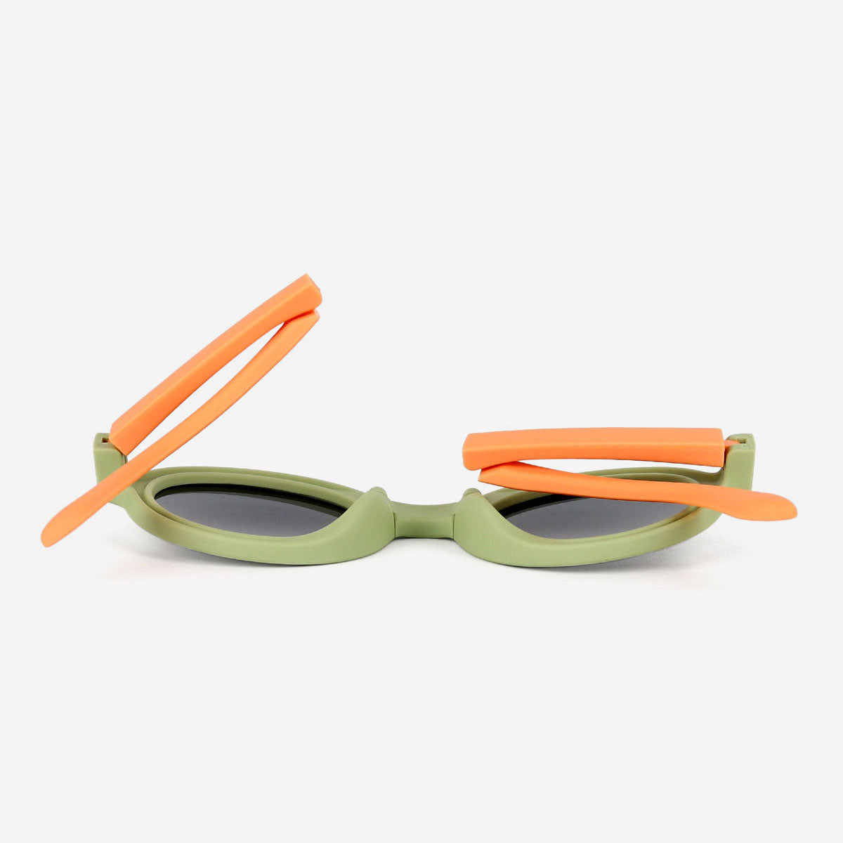 Polarized Kids Round Sunglasses, Cute Baby Shades Eyewears, Foldable Kid Sunglasses, Olive Green and Orange Round Frame Foldable Sunglasses for Kids