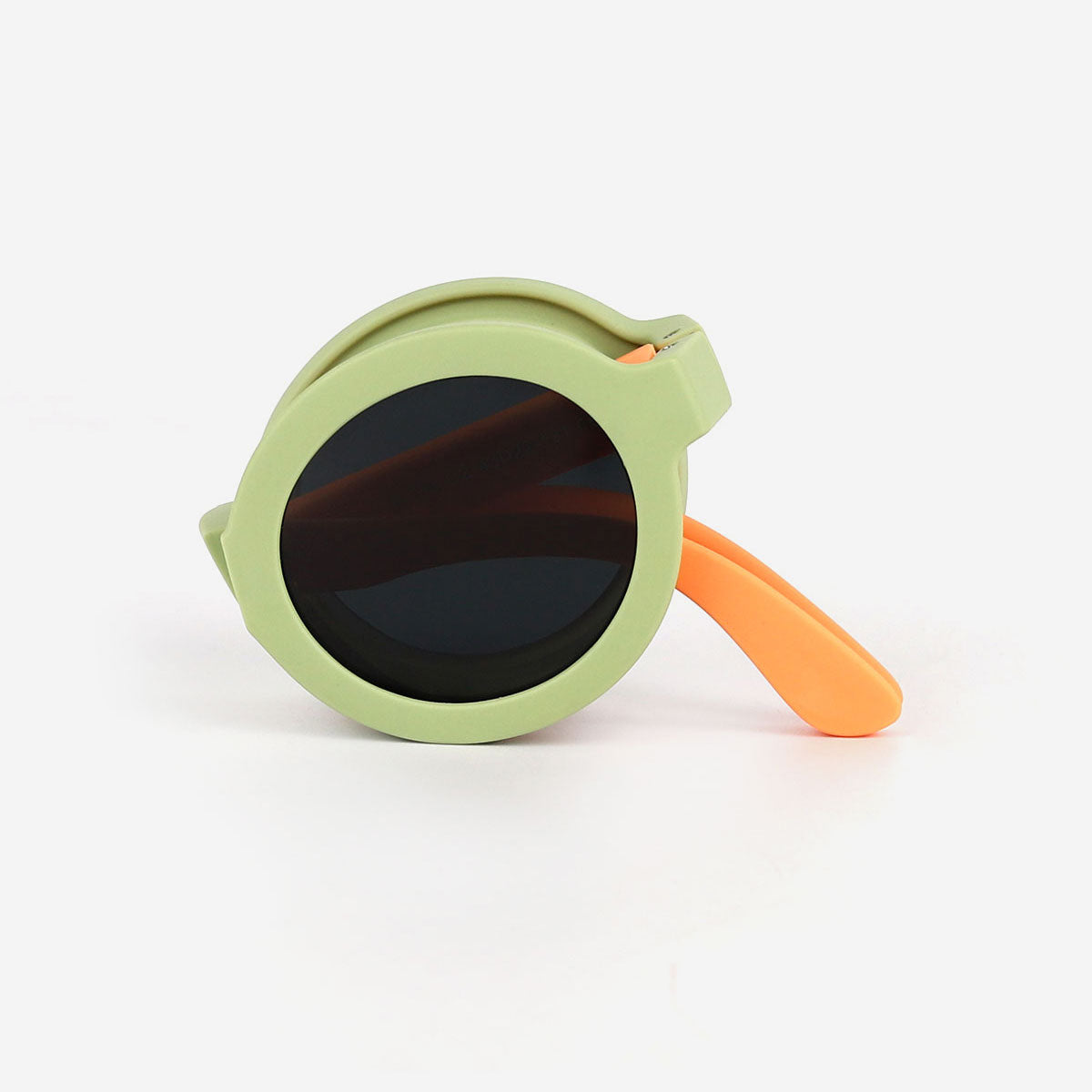 Olive Green and Orange Round Frame, Foldable Sunglasses for Kids, Kids Flexible Polarized UV Protection Sunglasses for Boys Girls Age 4-7, Fashion Style Foldable Sunglasses for Kids