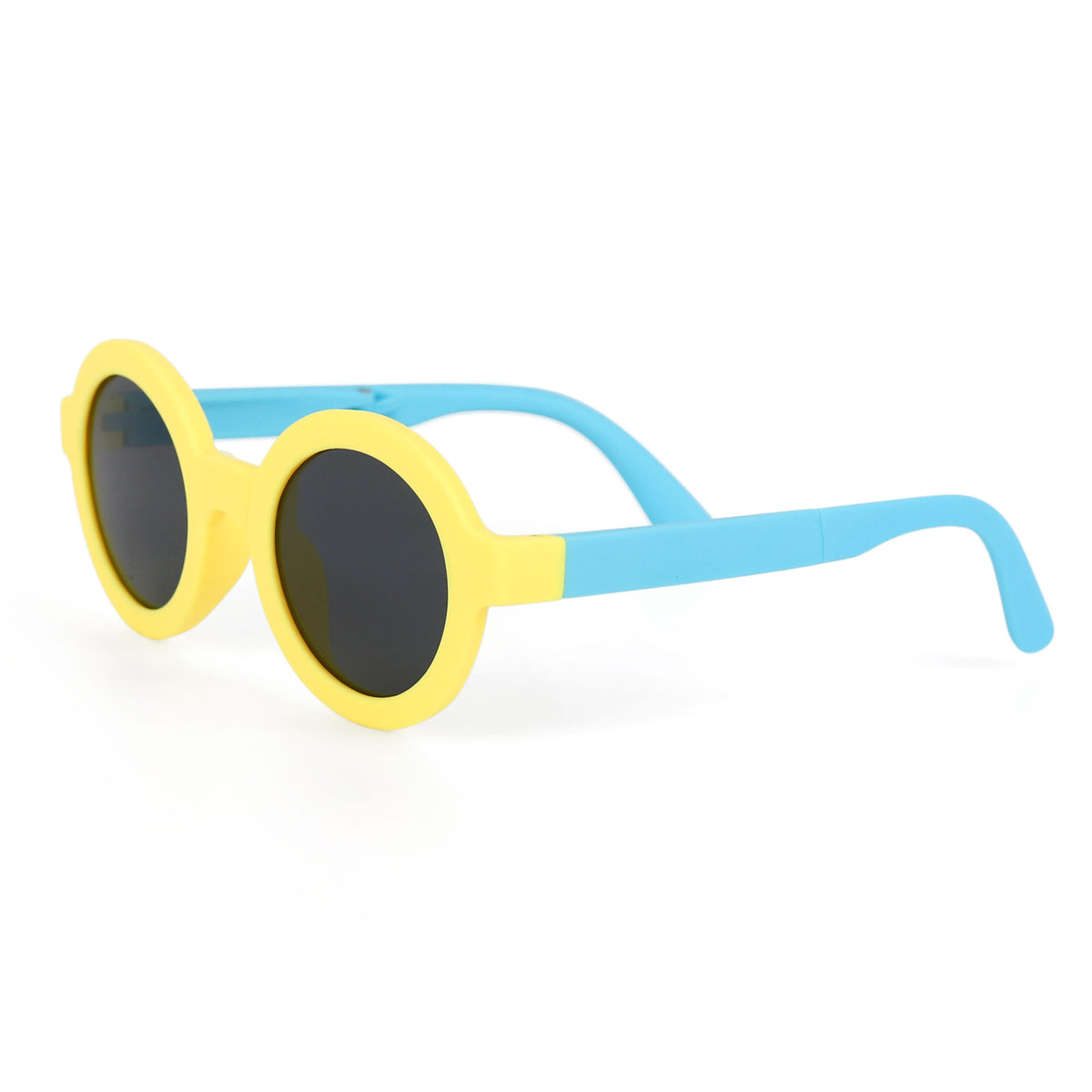 Yellow Blue Polarized Children Sunglasses for Birthday Pool Barbecue Party, Yellow Frame and Blue Legs Fodable Sunglasses for Kids, Toddler Kids Round Frame Foldable Sunglasses, Polarized Kids Round Sunglasses