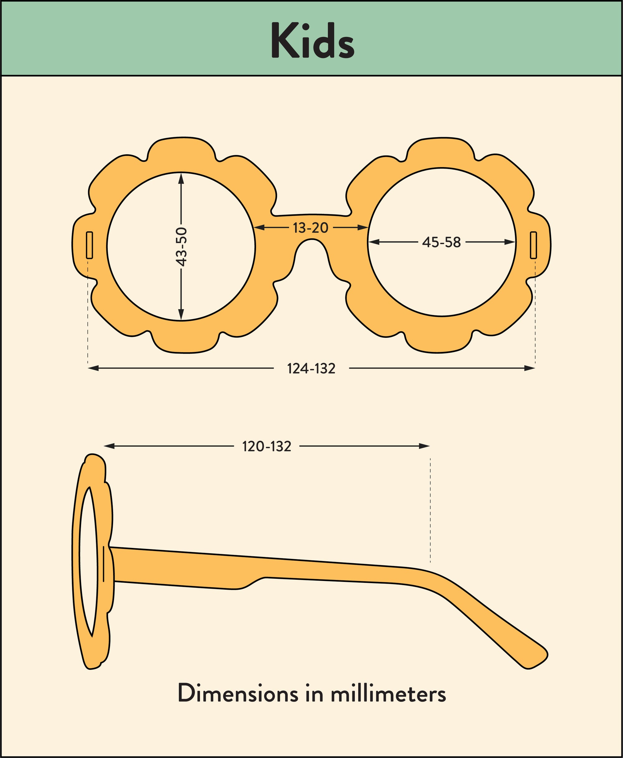 Kids sunglasses size chart online