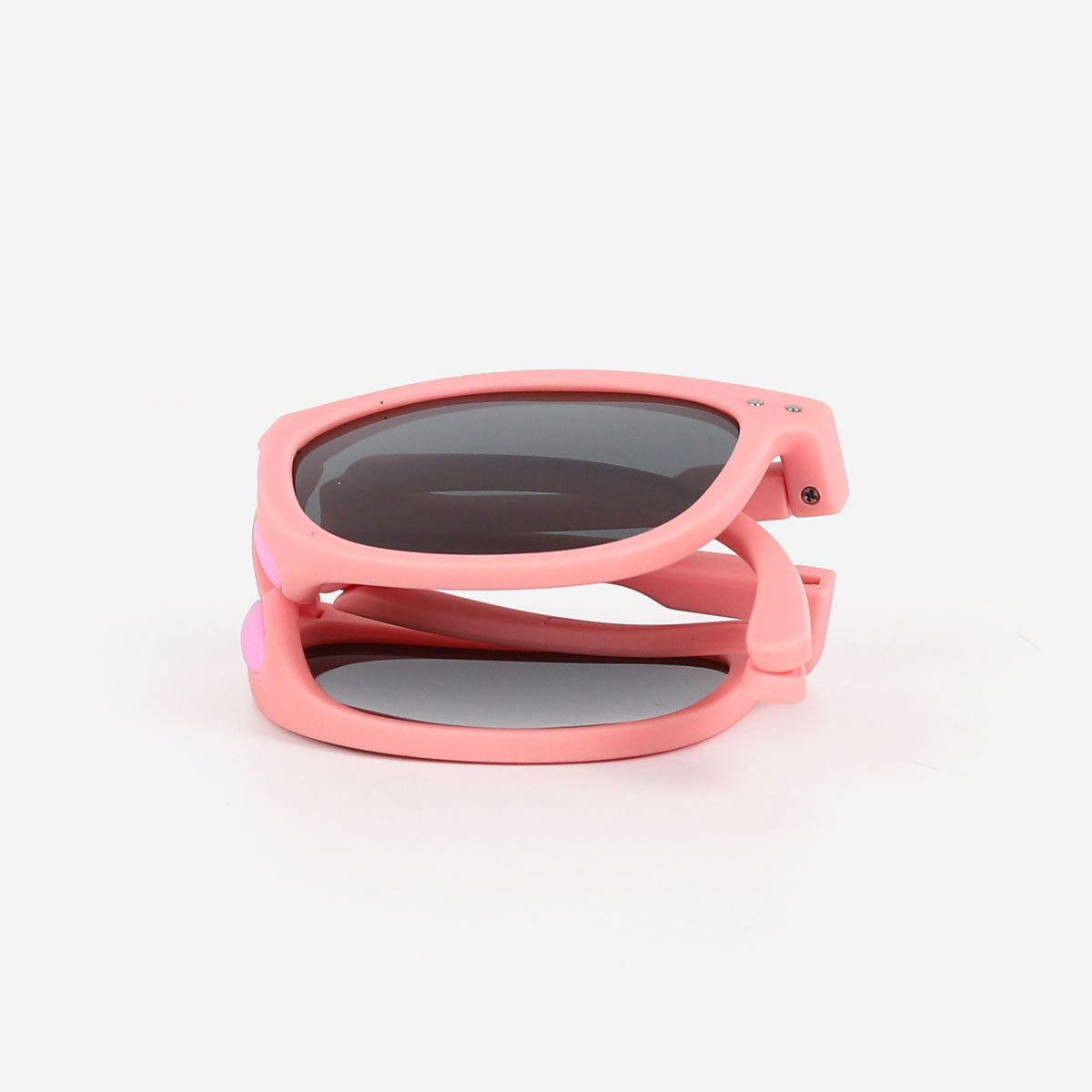 Kids Portable Folding Polarized Sunglasses with Pink Frame, Flexible Silicone Kids Sunglasses UV400 Shade Polarized Lens, Pink Portable Folding Sunglasses for Kids 100% UV Protected Lenses, Children Pink Plastic Full Frame Foldable Sunglasses with Polarized Lens